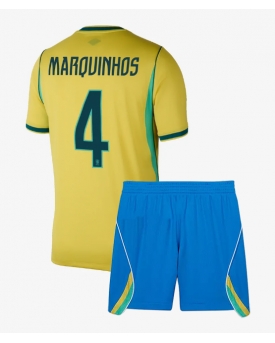 Billige Fotballdrakt Brasil Marquinhos #4 Replika Hjemmedraktsett Barn VM 2026 Kortermet (med bukser)